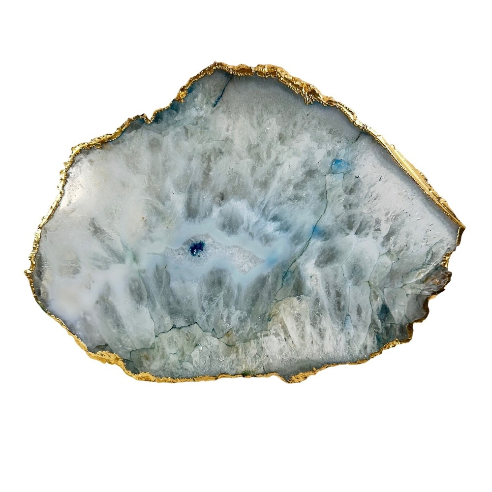 Anthropologie Agate Geode Serving Board Gold Trim Geode Stone Cheese Tray 11x7.5